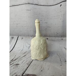 Porcelain Ivory Hand Bell With Raised Roses and Leaves Design and Gold Trim
